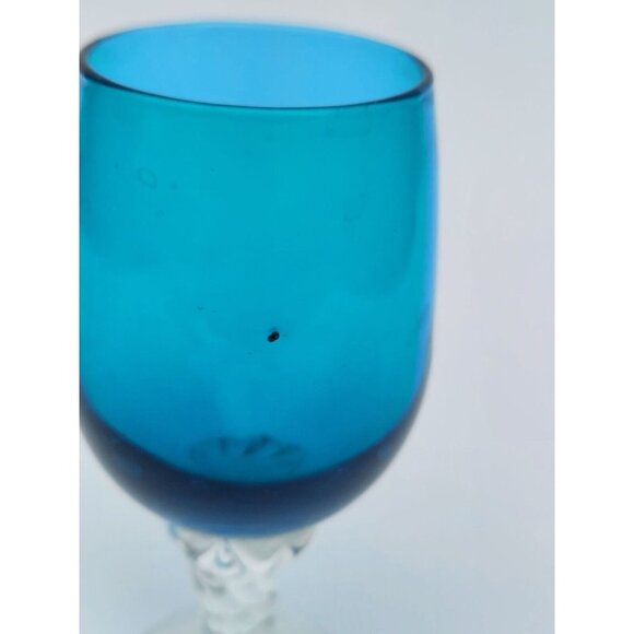 5 Peacock Blue Glass Cordials w/ Clear Twist Stem Turquoise - Picture 4 of 4